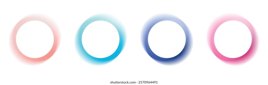 Colorful circle frame light gradient vector set isolated in pastel colors pink, blue, tosca, maroon
