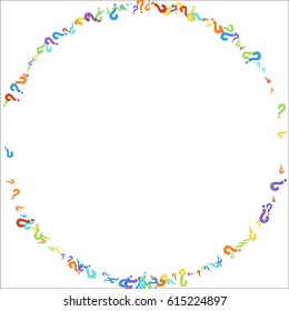 Colorful circle frame on  white background made of question marks. Vector illustration.
