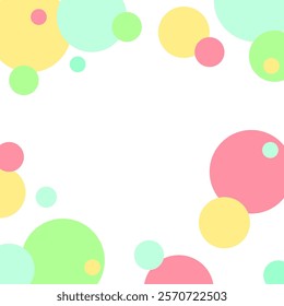 Colorful circle frame. Pastel tone decoration. Bright overlapping shapes. Abstract vector border.