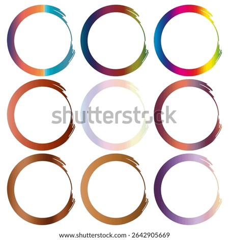 Colorful circle frames. Vibrant ring collection. Graded gradient shapes. Artistic Vector elements