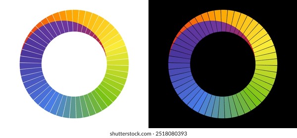 Colorful circle with full rainbow colors. Creative rainbow spiral over white and black backgrounds.