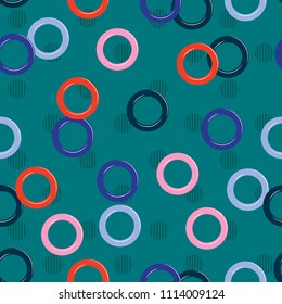 Colorful circle geometric on stripe polka dots monotone on green background seamless pattern vector for fashion fabric and all prints