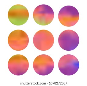 Colorful circle gradient set with modern abstract backgrounds. Rainbow fluid covers for calendar, brochure, invitation, cards. Template with round gradient set for screens and mobile app.