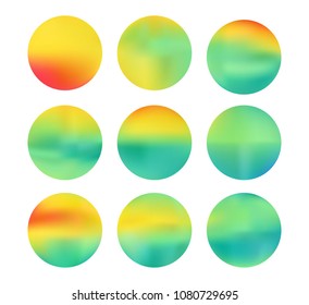 Colorful circle gradient set with modern abstract backgrounds. Rainbow fluid covers for calendar, brochure, invitation, cards. Template with round gradient set for screens and mobile app.