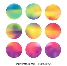 Colorful circle gradient set with modern abstract backgrounds. Rainbow fluid covers for calendar, brochure, invitation, cards. Template with round gradient set for screens and mobile app.