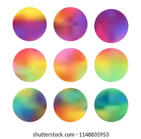 Colorful circle gradient set with modern abstract backgrounds. Rainbow fluid covers for calendar, brochure, invitation, cards. Template with round gradient set for screens and mobile app.