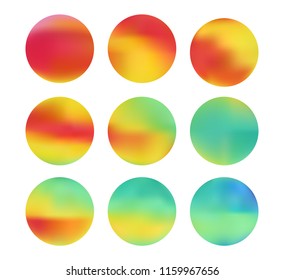 Colorful circle gradient set with modern abstract backgrounds. Rainbow fluid covers for calendar, brochure, invitation, cards. Template with round gradient set for screens and mobile app.