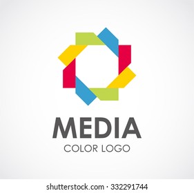 Colorful circle of hexagon media abstract vector and logo design or template creative business icon of company identity symbol concept