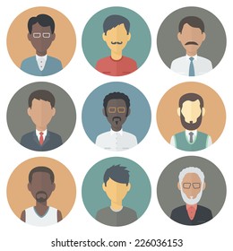 Colorful Circle Icons Set of Persons Male Different Nationality in Trendy Flat Style