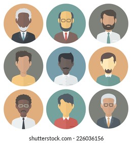 Colorful Circle Icons Set of Persons Male Different Nationality in Trendy Flat Style