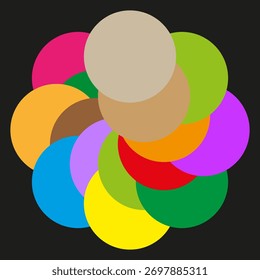 Colorful circle layers. Overlapping abstract shapes. Bright vibrant background. Vector geometry element. EPS 10.