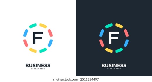 Colorful circle with letter F logo icon vector. Modern initial technology logo design template.