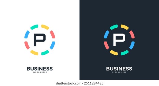 Colorful circle with letter P logo icon vector. Modern initial technology logo design template.