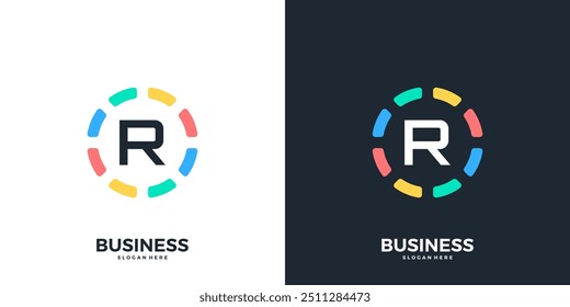 Colorful circle with letter R logo icon vector. Modern initial technology logo design template.