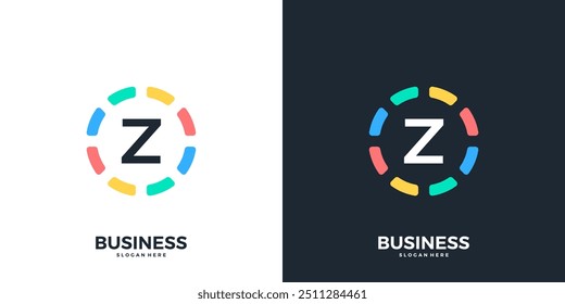 Círculo colorido com letra Z ícone ícone vetor. Modelo moderno de design de logotipo de tecnologia inicial.