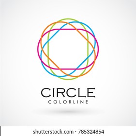 Colorful circle of line art abstract vector and logo design or template sphere icon of rainbow symbol concept