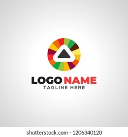 A colorful circle logo with a triangle Play button inside, geometric abstract art, Template, logo template