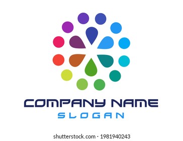 Colorful circle logo vector consists of circles and tears drops forming a unity circle. Business or company logo concept.