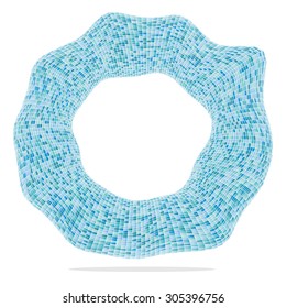 Colorful circle made from square blue pieces.