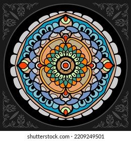 Colorful Circle mandala arts isolated on black background.