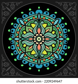 Colorful Circle mandala arts isolated on black background.