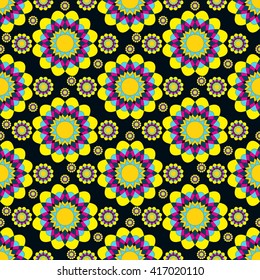 Colorful circle mandalas. Geometric seamless pattern.