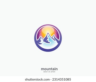 Colorful circle mountain and sun logo