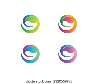 Colorful circle with negative leaf logo variations