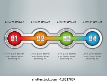 Colorful Circle With Number and Information Text, Metallic Color, 4 Options, Timeline/Workflow/Element Layout Design, Vector Illustration