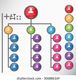 Colorful Circle Organization Chart Infographics with People Icons, Business Structure Concept, Business Flowchart Work Process, Vector Illustration.