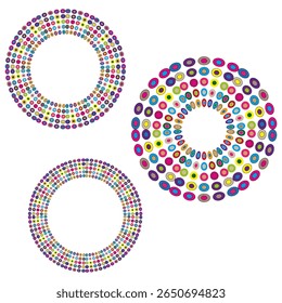 Padrão de círculo colorido. Formas geométricas abstratas. Arranjo vibrante do anel. Ilustração vetorial.