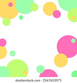 Colorful circle pattern. Bright overlapping shapes. Fun abstract design. Multicolor bubble frame.