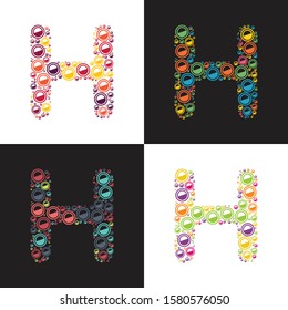 colorful circle pattern H alphabet vector template. H logo design.