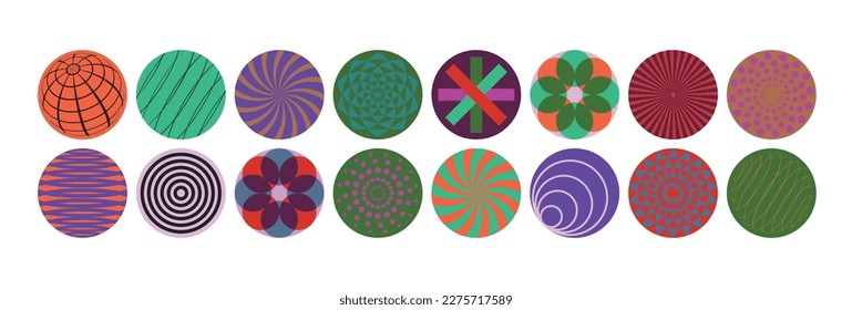 Colorful circle pattern icon collection. Retro style. Vector illustration