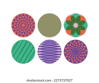 Colorful circle pattern icon collection. Retro style. Vector illustration
