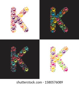 colorful circle pattern K alphabet vector template. K logo design.