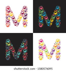 colorful circle pattern M alphabet vector template. M logo design.