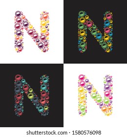 colorful circle pattern N alphabet vector template. N logo design.