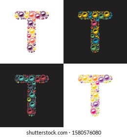 colorful circle pattern T alphabet vector template. T logo design.