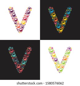 colorful circle pattern V alphabet vector template. V logo design.