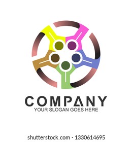 colorful circle people logo design, kids care community symbol, adoption and charity icon, human logo template