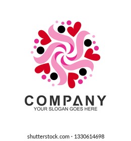 colorful circle people logo design, kids care community symbol, adoption and charity icon, human logo template
