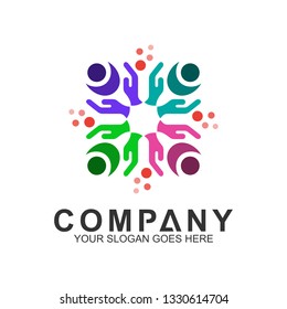 colorful circle people logo design, kids care community symbol, adoption and charity icon, human logo template
