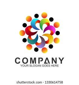 colorful circle people logo design, kids care community symbol, adoption and charity icon, human logo template