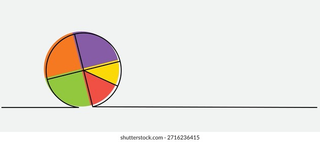 colorful circle piechart, Statistics segment Analysis graph pie chart isolated Vector illustration clipart symbol sign, One continuous line art drawing for Poster, banner background, outline copyspace