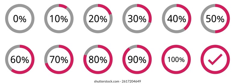 Colorful Circle Progress Indicators Set Green, Yellow, Black Percentage Diagrams for Infographics and UI.