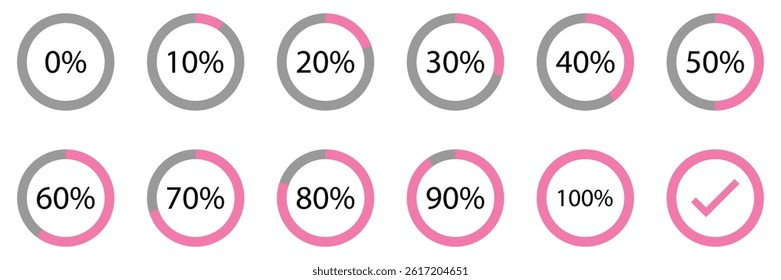 Colorful Circle Progress Indicators Set Green, Yellow, Black Percentage Diagrams for Infographics and UI.