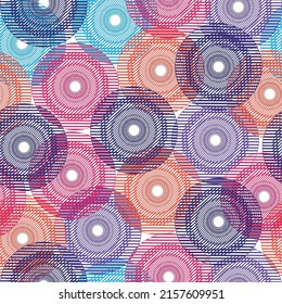 colorful circle seamless pattern with grunge effect. Texture Vector Retro Colors Abstract Background. 