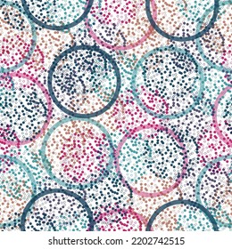 colorful circle seamless pattern with grunge effect.  Simple geo pattern. Clothing fabric print. Seamless trellis background