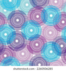 colorful circle seamless pattern with grunge effect.  Simple geo pattern. Clothing fabric print. Seamless trellis background